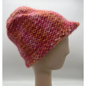 Knit Crochet‎ Bohemian Pink Orange Wool Blend Rimmed Beanie Hat Winter Hat XS